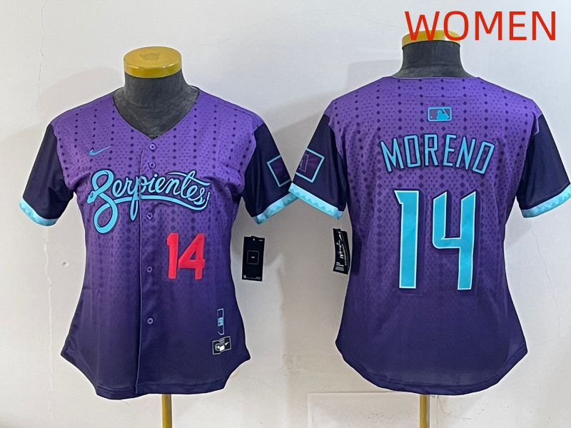 Women 2025 Arizona Diamondback #14 Moreno Purple Joint Name Nike MLB Jersey style 5->women mlb jersey->Women Jersey